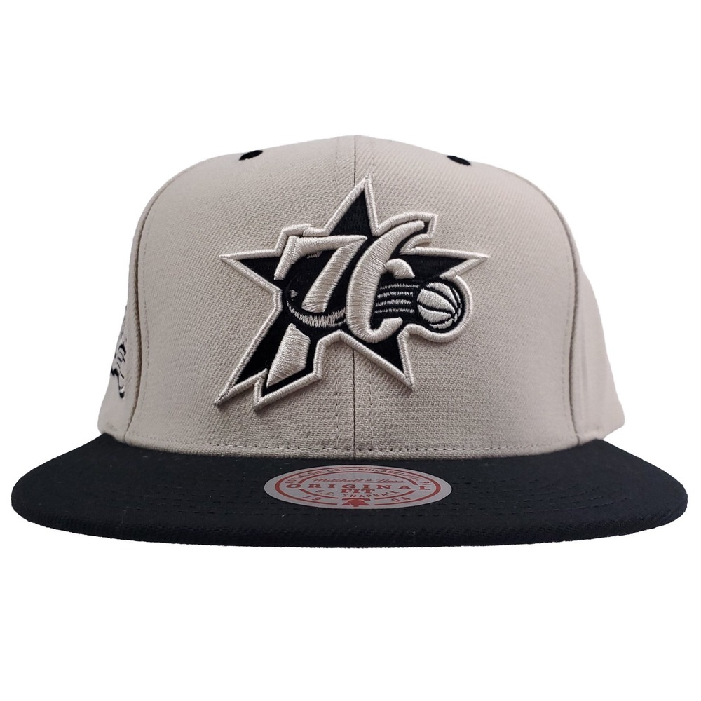 Philadelphia 76ers Mitchell & Ness NBA Snapback Hat 3D Logo Cream Black NWT